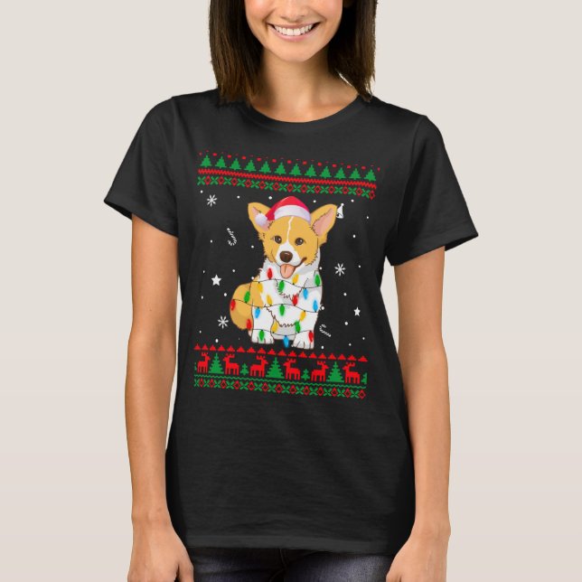 Xmas Ugly Sweater Christmas Lights Corgi Dog Lover (Front)