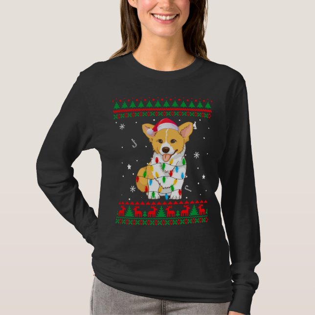 Xmas Ugly Sweater Christmas Lights Corgi Dog Lover (Front)