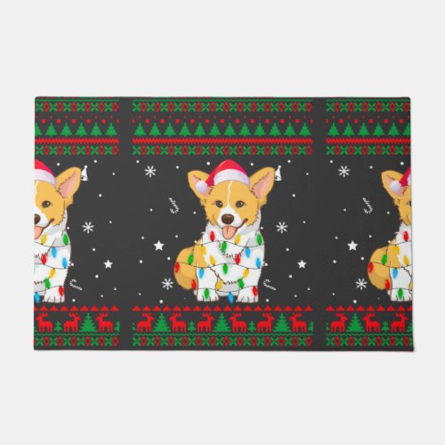 Xmas Ugly Sweater Christmas Lights Corgi Dog Lover Doormat
