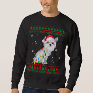 Xmas Ugly Sweater Christmas Lights Maltese Dog Lov