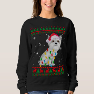 Xmas Ugly Sweater Christmas Lights Maltese Dog Lov
