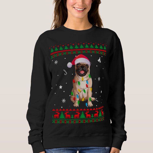 Xmas Ugly Sweater Christmas Lights Pug Dog Lover (Front)
