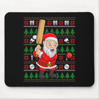 Xmas Ugly Sweater Style Santa Playing Cricket Chri Mouse Pad
