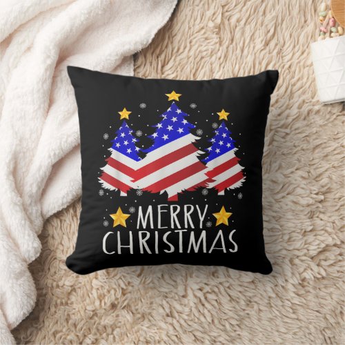 Xmas USA Flag Merry Christmas Throw Pillow