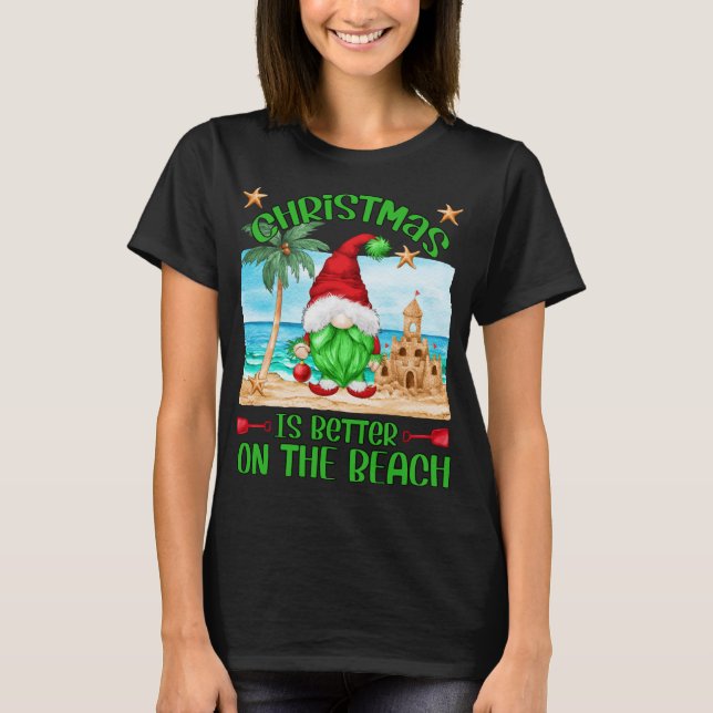 Xmas Vacation On The Beach Funny Gnome T-Shirt (Front)