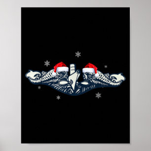 Xmas Veterans Day U.s Submarine Santa Hat Christma Poster