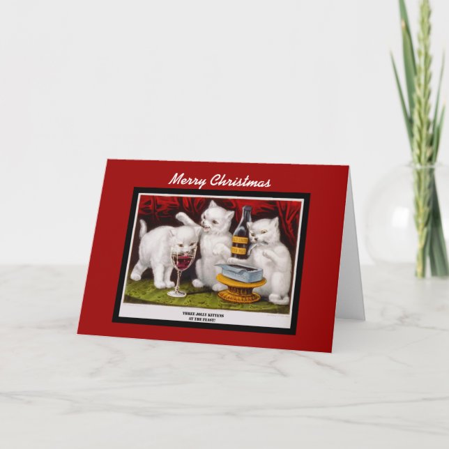 Xmas Vintage Card Merry Christmas Jolly Kittens (Front)