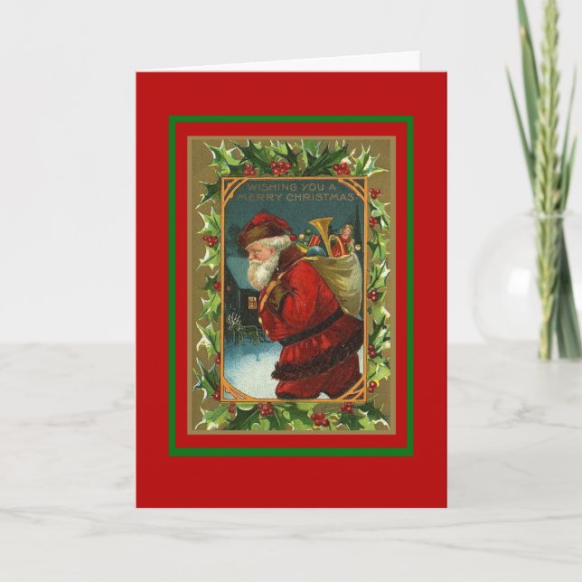 Xmas Vintage Card Merry Christmas Santa (Front)