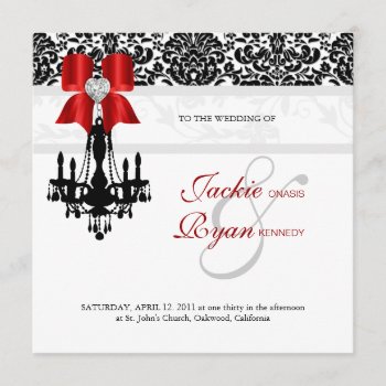 Xmas Wedding Invite Chandelier Black White Damask by WeddingShop88 at Zazzle
