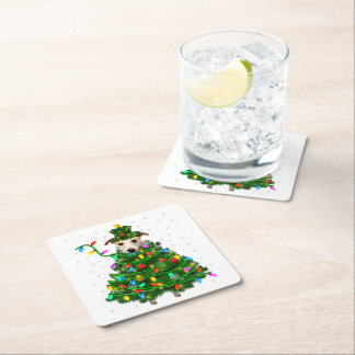 Xmas Whippet Christmas Tree |Christmas Lights Xmas Square Paper Coaster