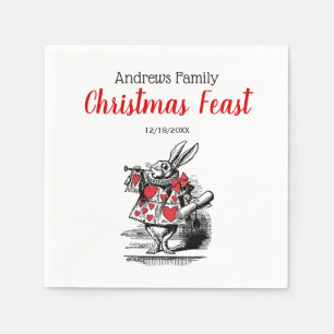 Xmas White Rabbit Trumpeter Alice Adv Wonderland Napkins