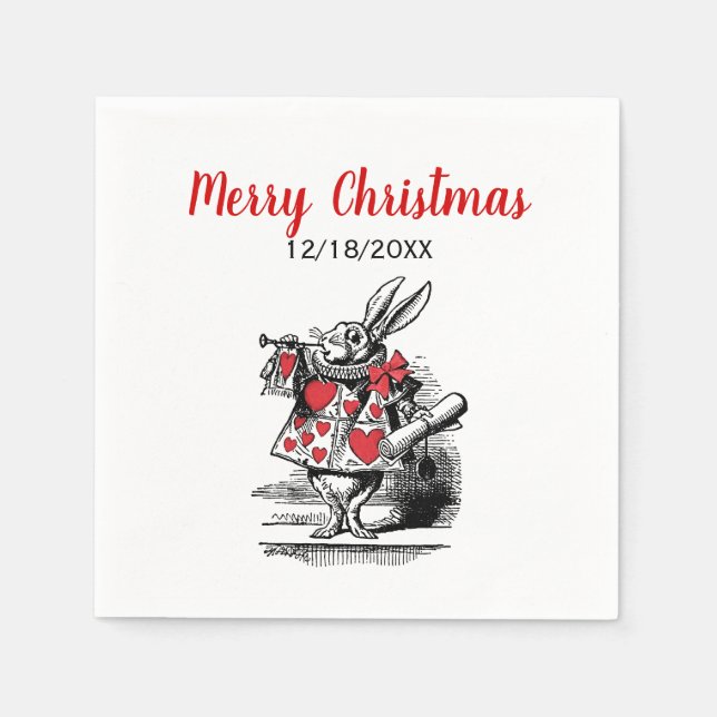Xmas White Rabbit Trumpeter Alice Adv Wonderland Paper Napkins (Front)