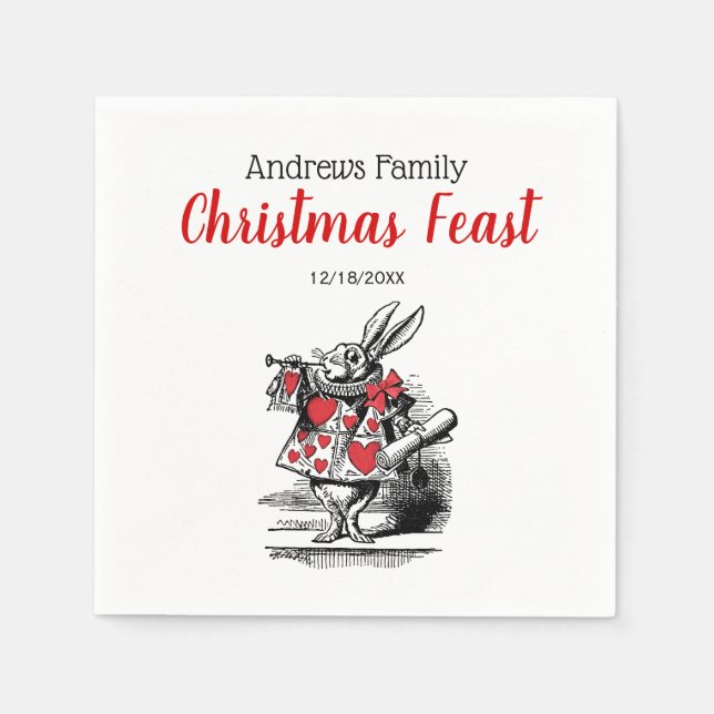Xmas White Rabbit Trumpeter Alice in Wonderland Napkins (Front)