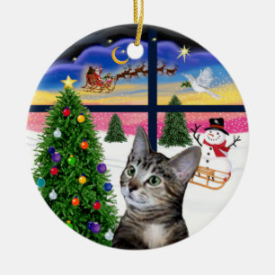 Xmas Window - Brown Tabby Tiger cat Ceramic Ornament