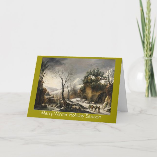 Xmas winter lanscape w/birds New Year greeting Holiday Card (Front)