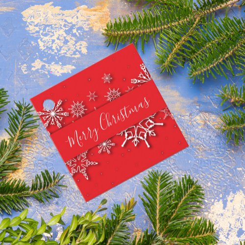 Xmas Winter Origami Snowflakes on A Red Paper Cut  Favor Tags