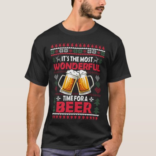 Xmas Wonderful Time For A Beer Ugly Christmas  T_Shirt