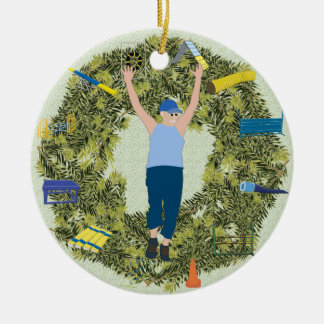 Xmas Wreath Agility Handler 2 Ceramic Ornament