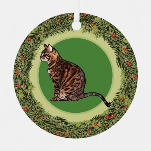 XMas Wreath Bengal Cat Metal Ornament