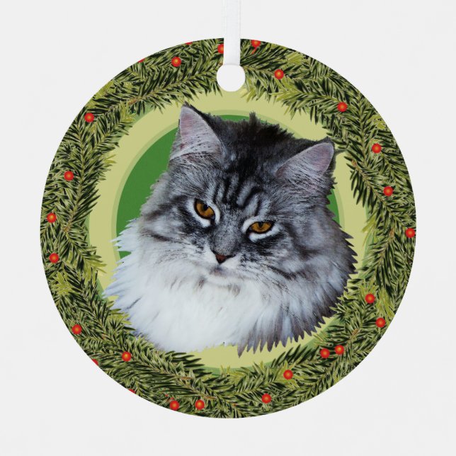 XMas Wreath Maine Coon Cat Metal Ornament (Front)