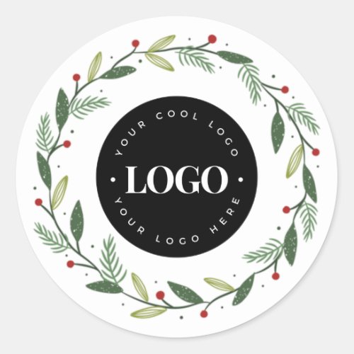 Xmas Wreath  Your Custom Logo Here Business Classic Round Sticker