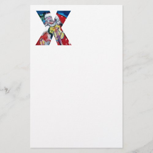 XMAS X LETTER SANTA  CLAUS WITH VIOLIN MONOGRAM STATIONERY