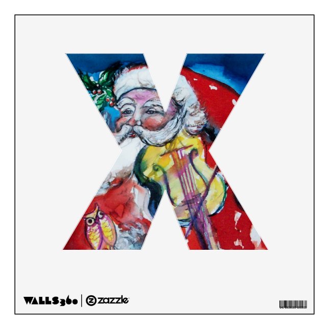 XMAS X LETTER /SANTA  CLAUS WITH VIOLIN WALL DECAL (Front)