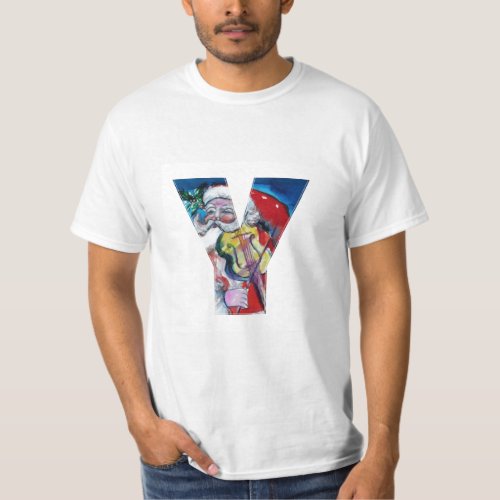 XMAS Y LETTER SANTA  CLAUS WITH VIOLIN MONOGRAM T_Shirt