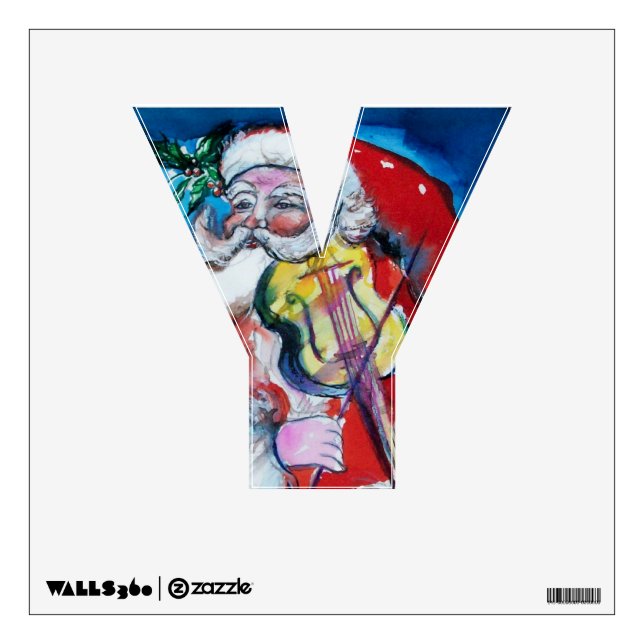 XMAS Y LETTER /SANTA  CLAUS WITH VIOLIN MONOGRAM WALL STICKER (Front)