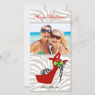 Xmas Zebra Shoe Photo Card Template Red