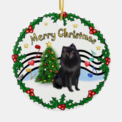 Xmas ZMusic 1 _ MC _ Schipperke 2 Ceramic Ornament