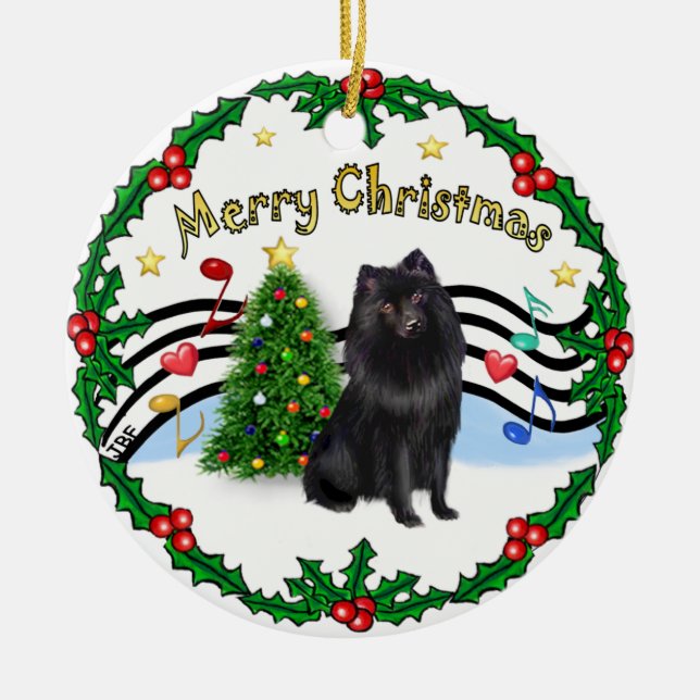 Xmas ZMusic 1 - MC - Schipperke 2 Ceramic Ornament (Front)