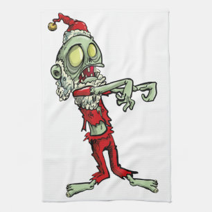 xmas zombie santa claus kitchen towel