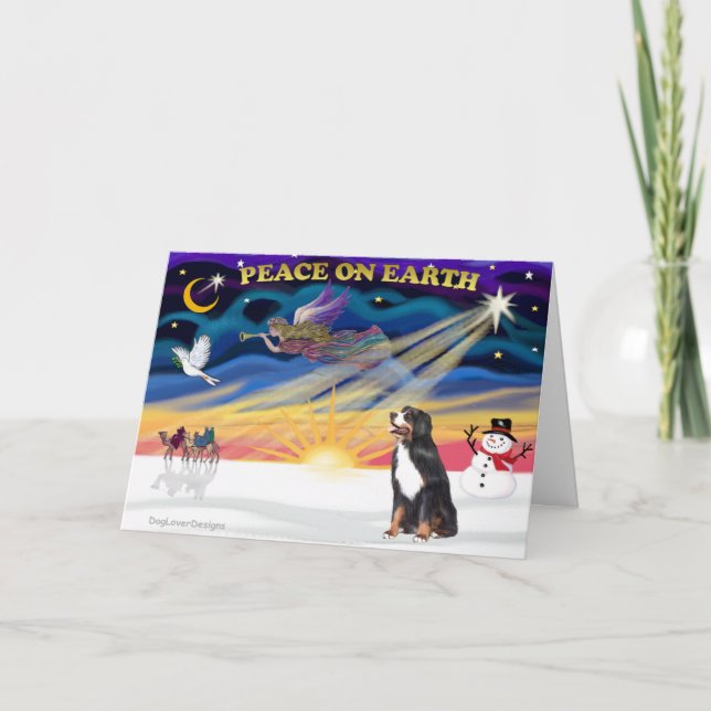 XmasSunrise-Bernese Mountain Dog 3 Holiday Card (Front)