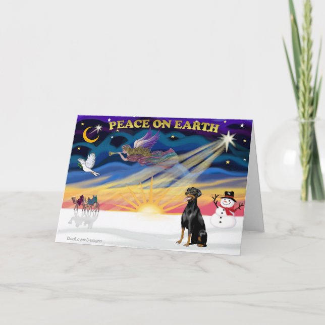 XmasSunrise-Doberman 2-natural Holiday Card (Front)