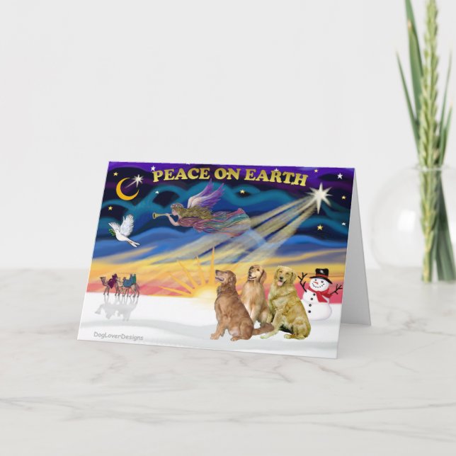 XmasSunrise-Three Golden Retrievers Holiday Card (Front)