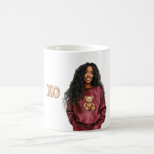 XO Black Girl Burgundy Teddy Bear Top Coffee Mug