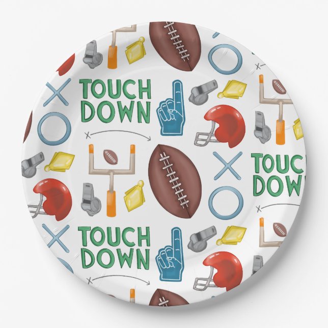 XO Football Season Touchdown First Down Tailgate Paper Plates (Front)