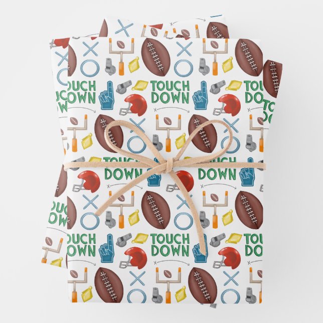 XO Football Season Touchdown First Down Tailgate Wrapping Paper Sheets (In situ)