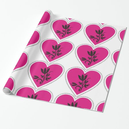 Xo Fuchsia Heart And Tulip Wrapping Paper