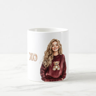 XO Girl Burgundy Teddy Bear Top Coffee Mug