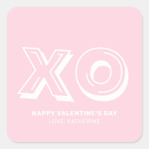 XO Happy valentine's Day pink modern personalized Square Sticker