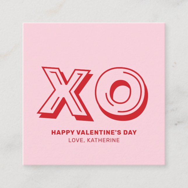 XO Happy valentine's Day pink red modern custom Enclosure Card (Front)