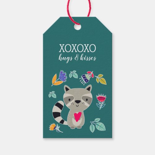 XO Hugs  Kisses Funny Raccoon Valentines Day Gift Tags