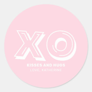 XO kisses and hugs pink modern custom text cute Classic Round Sticker