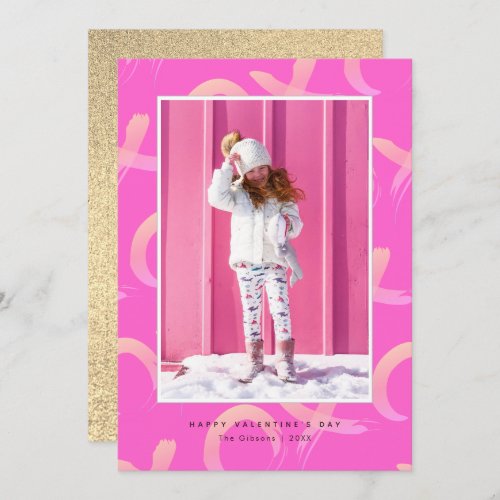 XO Pattern Neon Pink Photo Valentines Day Card