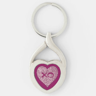 XO Pink Glitter Heart Keychain