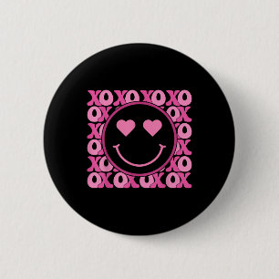 Xo Pink Smile Face Heart Eyes Groovy Heart Valenti Button