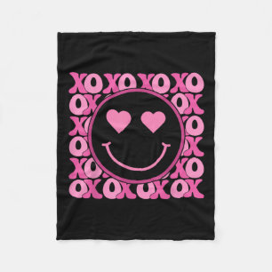 Xo Pink Smile Face Heart Eyes Groovy Heart Valenti Fleece Blanket