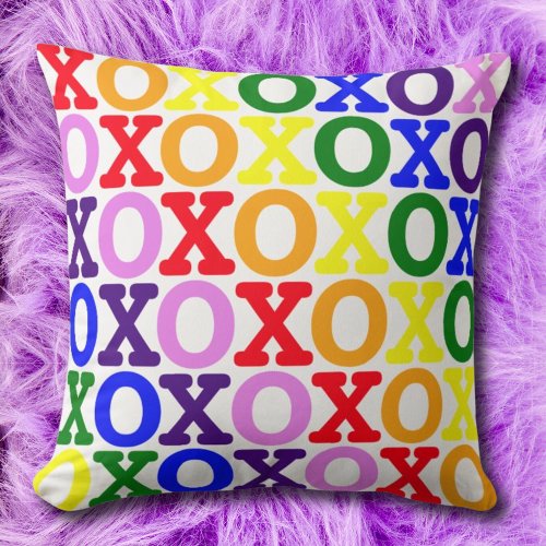 XO Rainbow Love Hugs Kisses Modern Pattern Throw Pillow